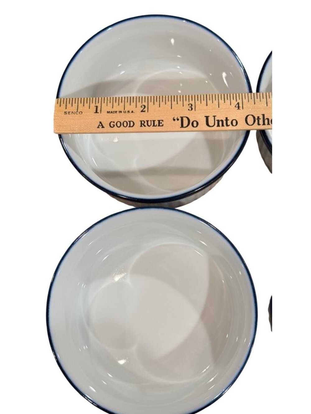 Dansk Bistro Ceramic Bakeware Ramekins White W/ Blue Rim 4-Inch Set Of 4 Baking - Picture 4 of 11